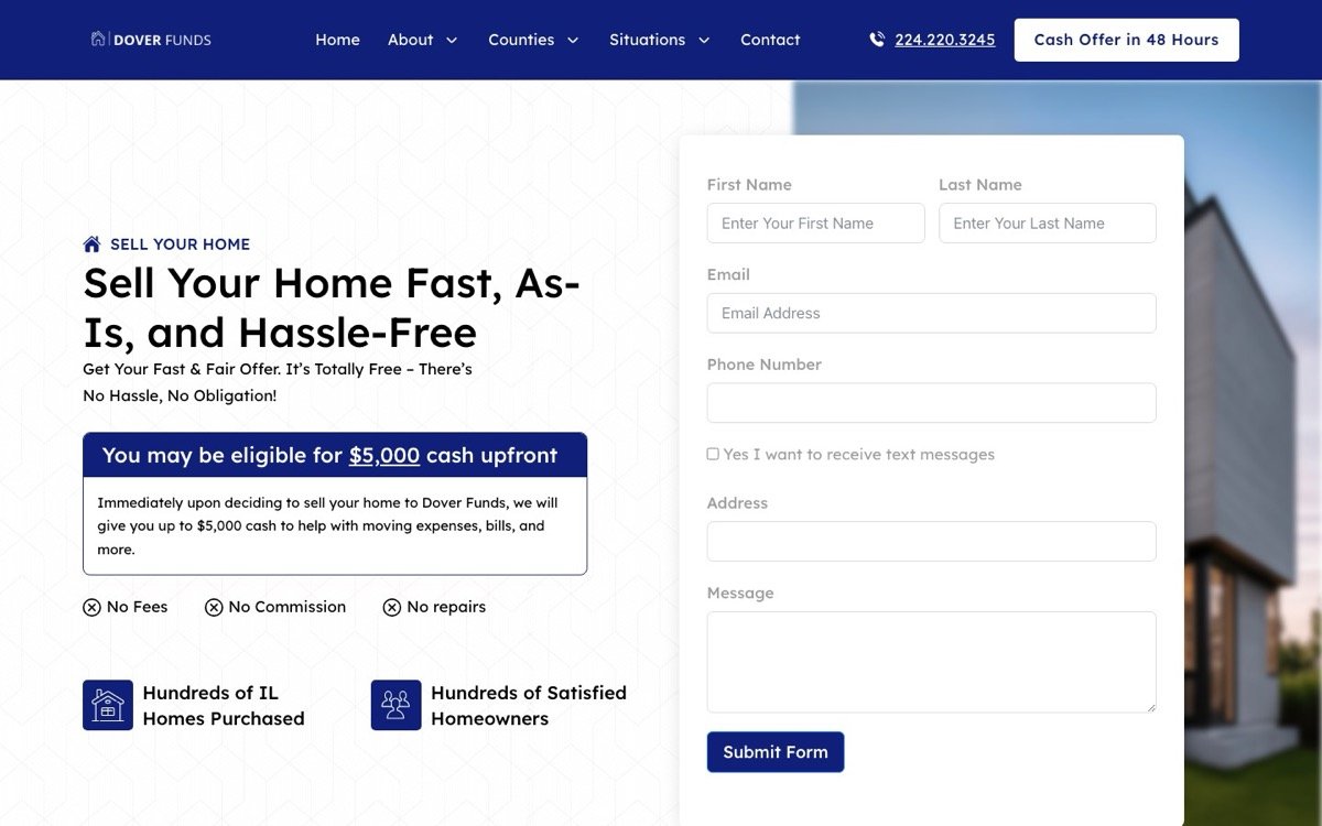 Property services site with an enquiry form above the fold