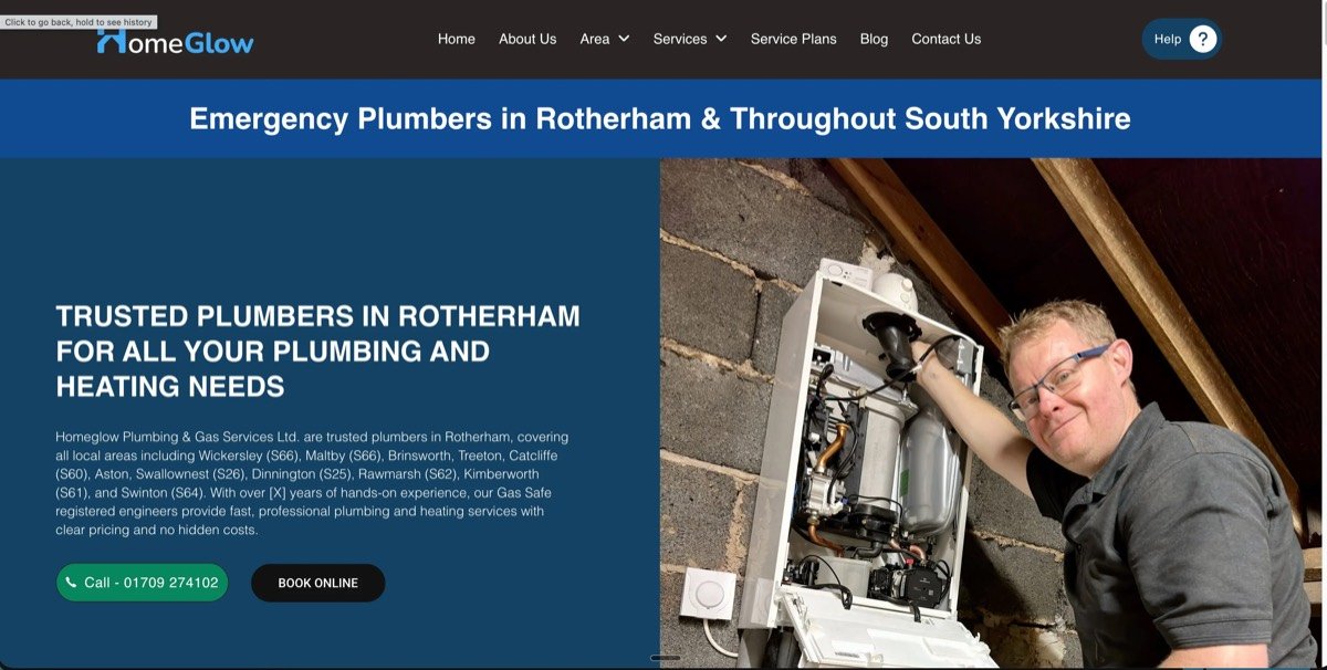 Booking site for a residential plumbing and gas services company